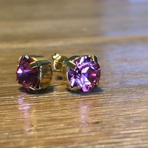 Pink and Gold Tone Swarovski Crystal Stud Earrings